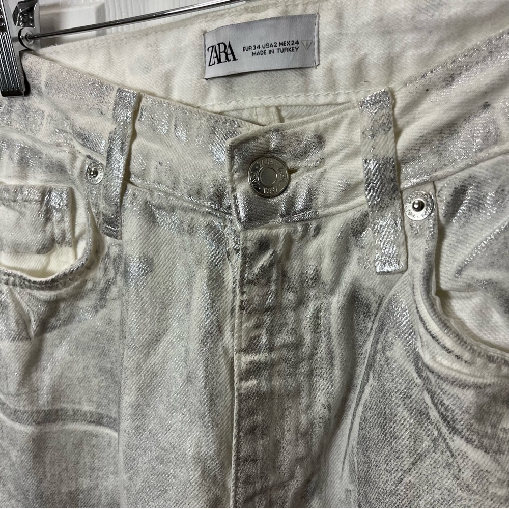 Zara Silver Metalic Jeans Size 2 wide leg - Picture 4 of 14